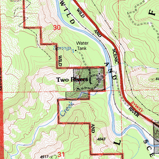 Topographic Map of Two Rivers, CA