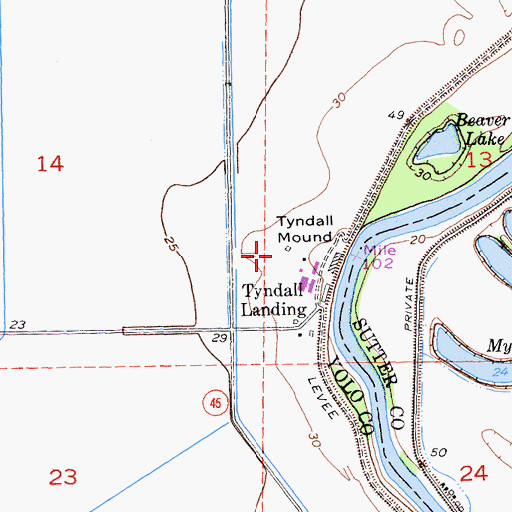 Topographic Map of Tyndall Mound, CA