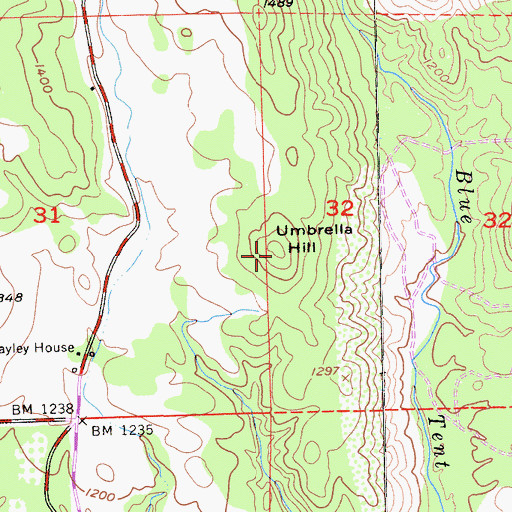 Topographic Map of Umbrella Hill, CA