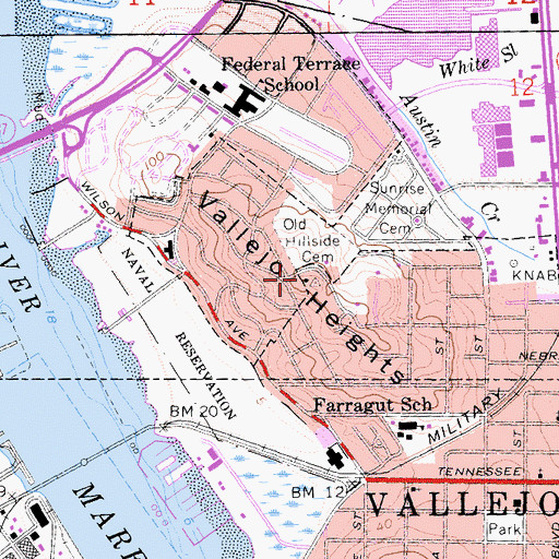 Topographic Map of Vallejo Heights, CA