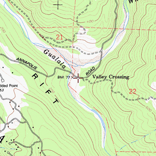 Topographic Map of Valley Crossing, CA