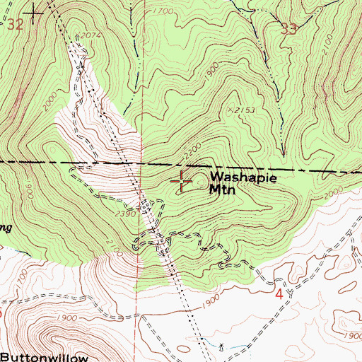 Topographic Map of Washapie Mountain, CA
