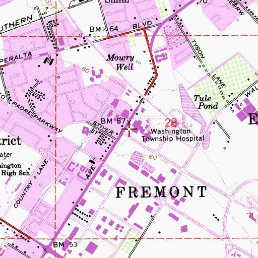 Topographic Map of Washington Hospital Health Care System, CA