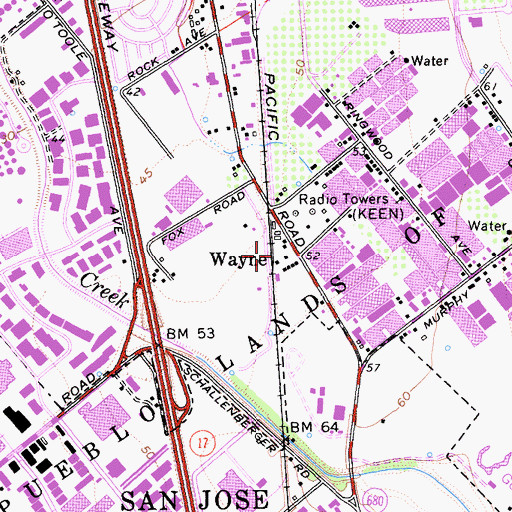 Topographic Map of Wayne, CA