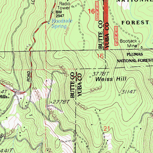 Topographic Map of Weiss Hill, CA