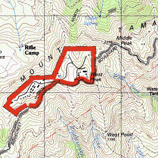 Topographic Map of West Peak, CA