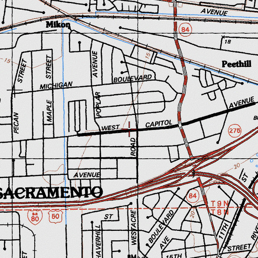 Topographic Map of West Sacramento, CA