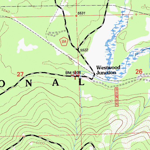 Topographic Map of Westwood Junction, CA