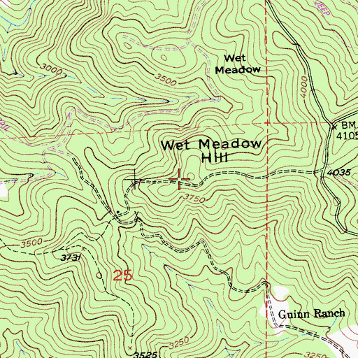 Topographic Map of Wet Meadow Hill, CA