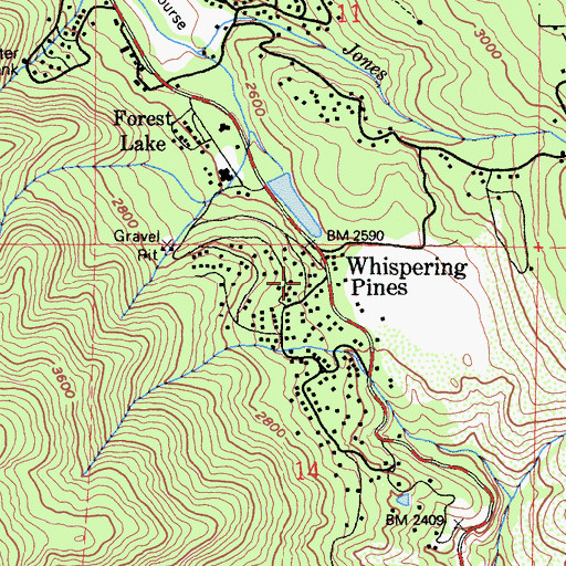 Topographic Map of Whispering Pines, CA