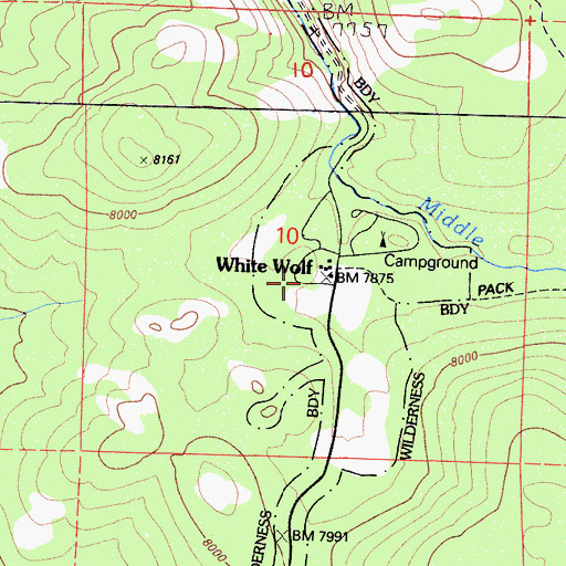 Topographic Map of White Wolf, CA