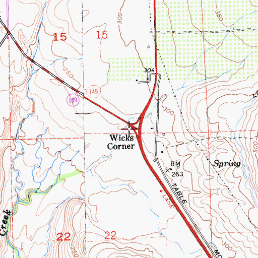 Topographic Map of Wicks Corner, CA