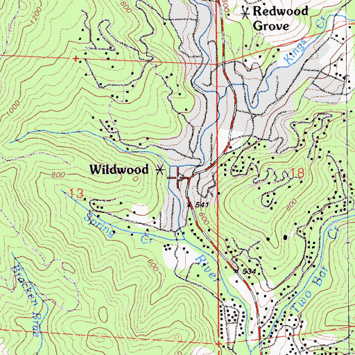 Topographic Map of Wildwood, CA