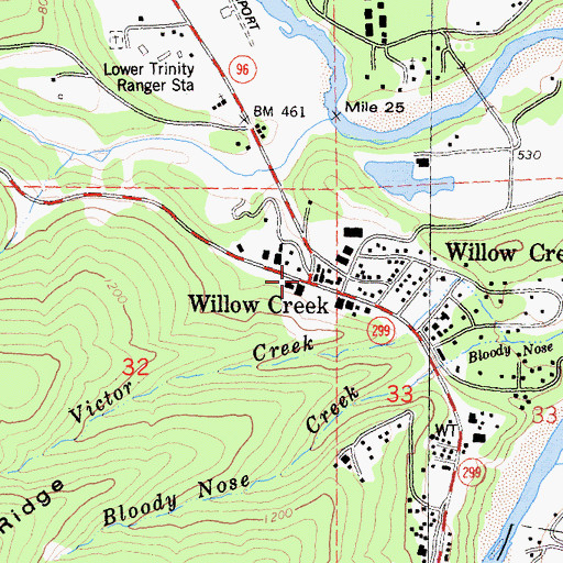 Topographic Map of Willow Creek, CA