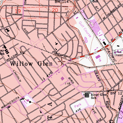 Topographic Map of Willow Glen, CA