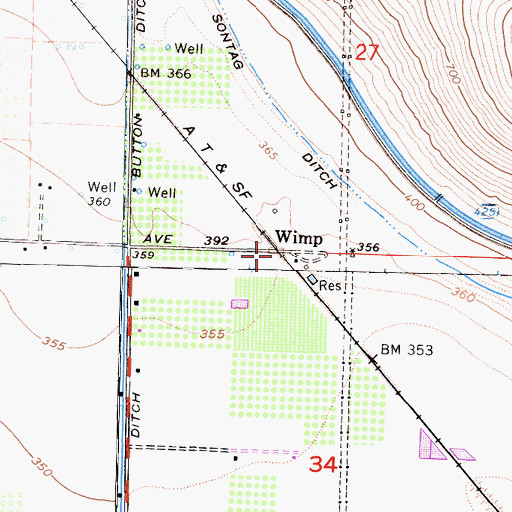 Topographic Map of Wimp, CA