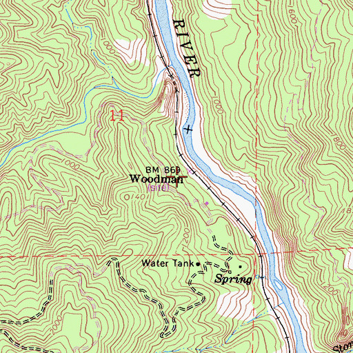 Topographic Map of Woodman, CA