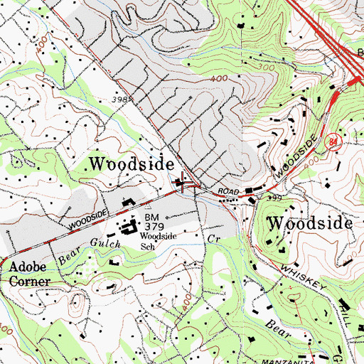 Topographic Map of Woodside, CA
