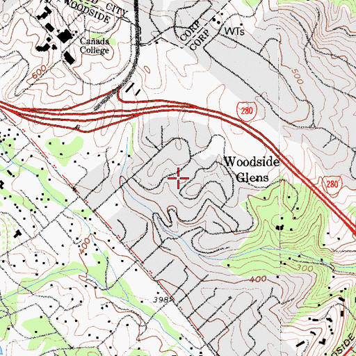 Topographic Map of Woodside Glens, CA