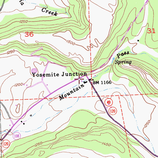 Topographic Map of Yosemite Junction, CA