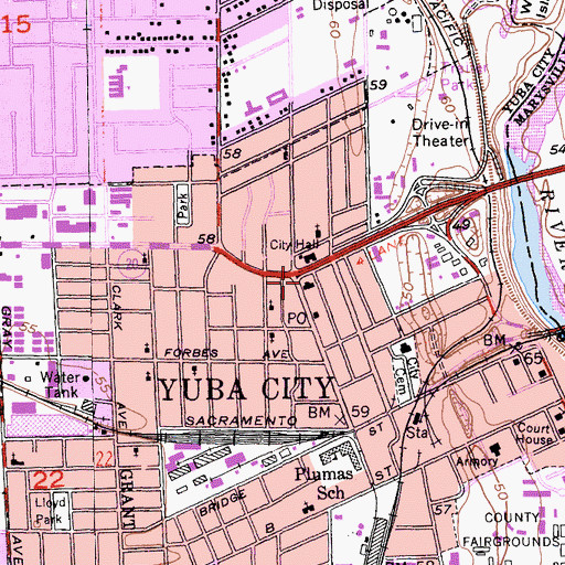 Topographic Map of Yuba City, CA