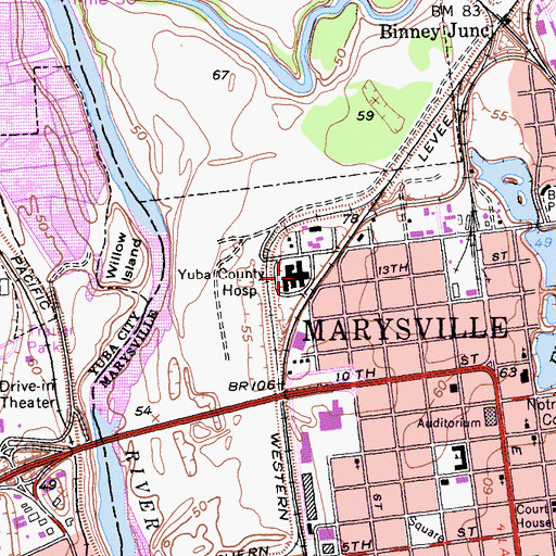 Topographic Map of Yuba County Hospital, CA
