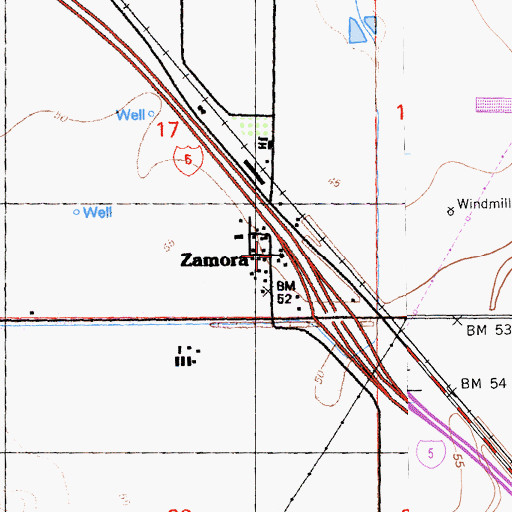 Topographic Map of Zamora, CA