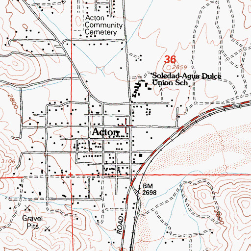 Topographic Map of Acton, CA