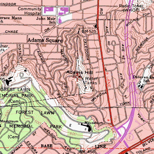 Topographic Map of Adams Hill, CA