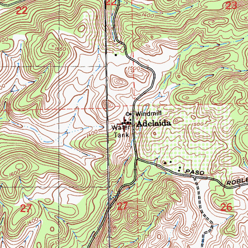 Topographic Map of Adelaida, CA