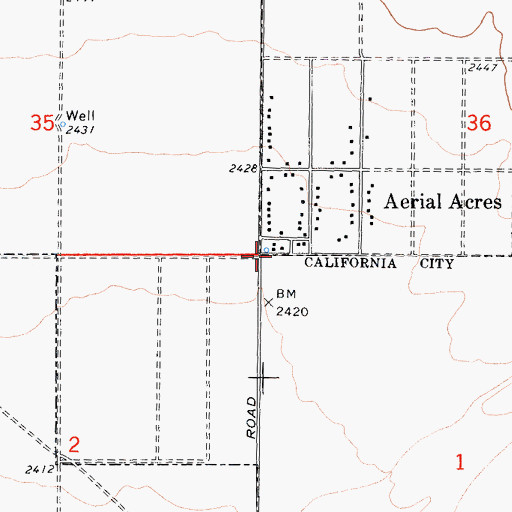 Topographic Map of Aerial Acres, CA