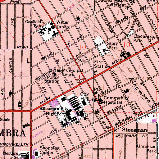 Topographic Map of Alhambra, CA