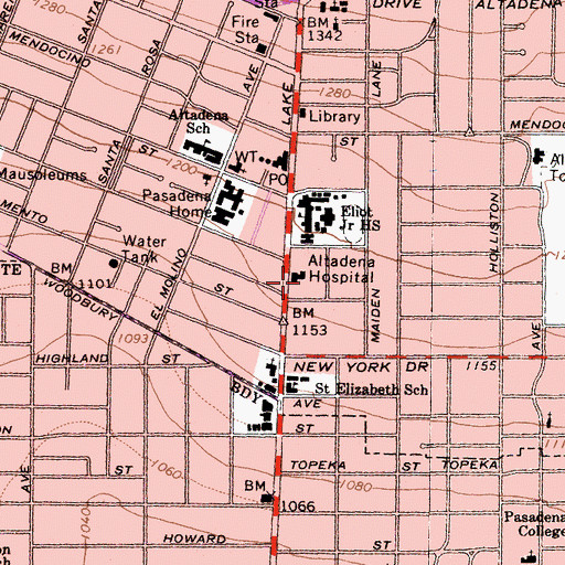 Topographic Map of Altadena Hospital, CA