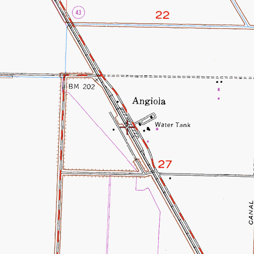 Topographic Map of Angiola, CA