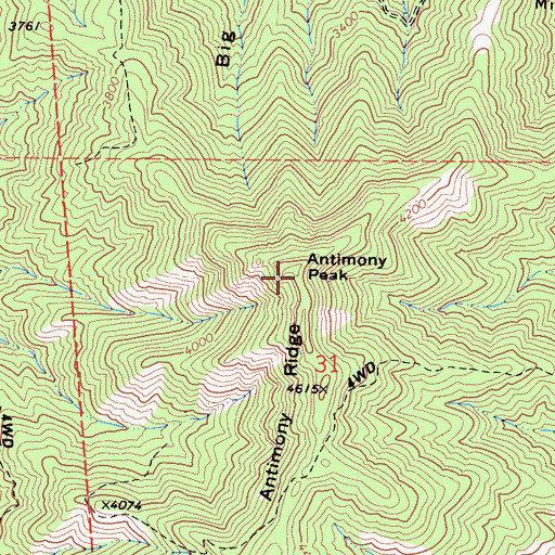 Topographic Map of Antimony Peak, CA