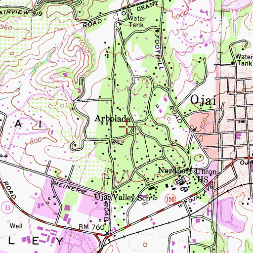 Topographic Map of Arbolada, CA