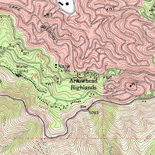Topographic Map of Arrowhead Highlands, CA