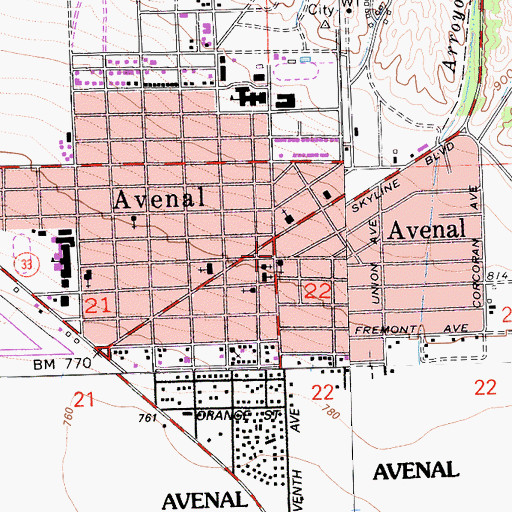Topographic Map of Avenal, CA