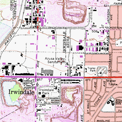 Topographic Map of Azusa-Valley Sanitarium, CA