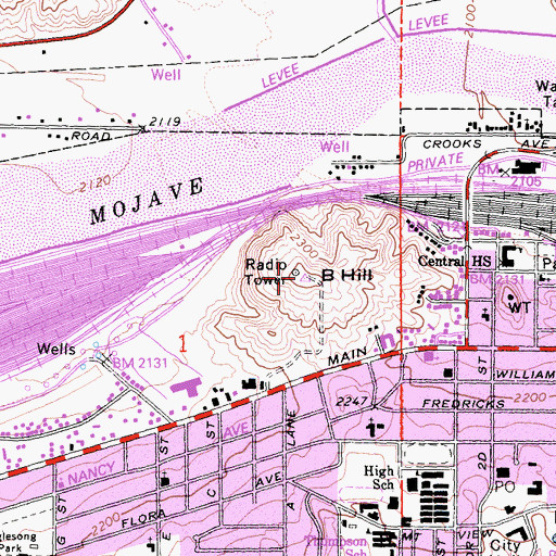 Topographic Map of B Hill, CA