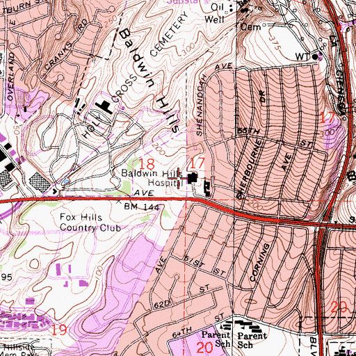 Topographic Map of Kindred Hospital Los Angeles, CA
