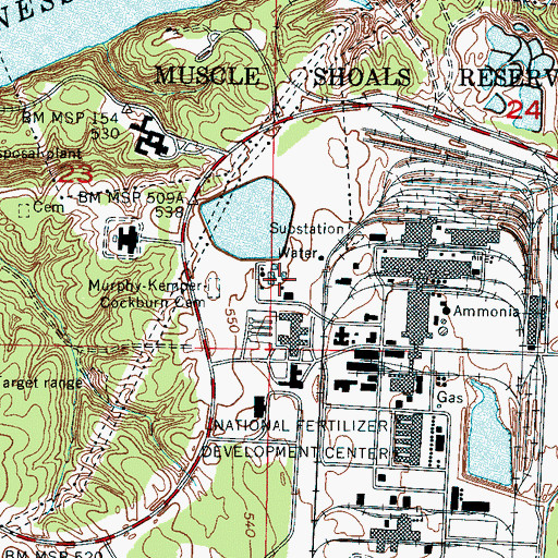 Topographic Map of Wilson Dam Post Office (historical), AL