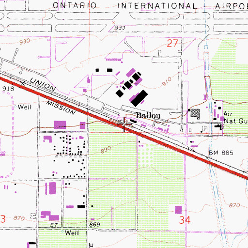 Topographic Map of Ballou, CA