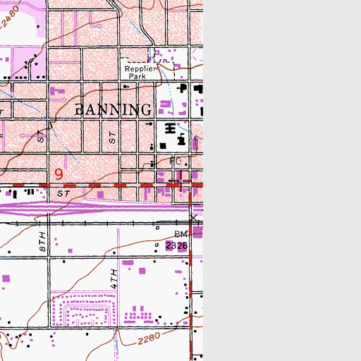 Topographic Map of Banning, CA