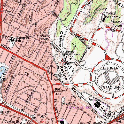 Topographic Map of Barlow Respiratory Hospital, CA