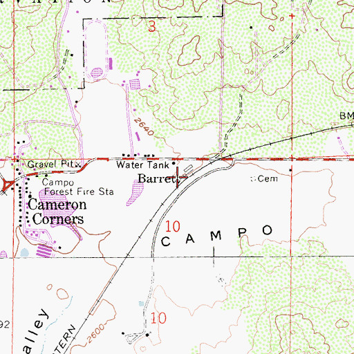 Topographic Map of Barrett, CA