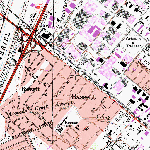 Topographic Map of Bassett, CA