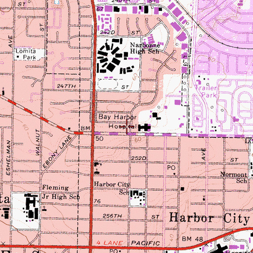 Topographic Map of Bay Harbor Hospital (historical), CA