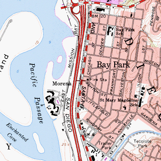 Topographic Map of Bay Park, CA