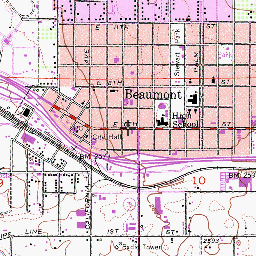 Topographic Map of Beaumont, CA